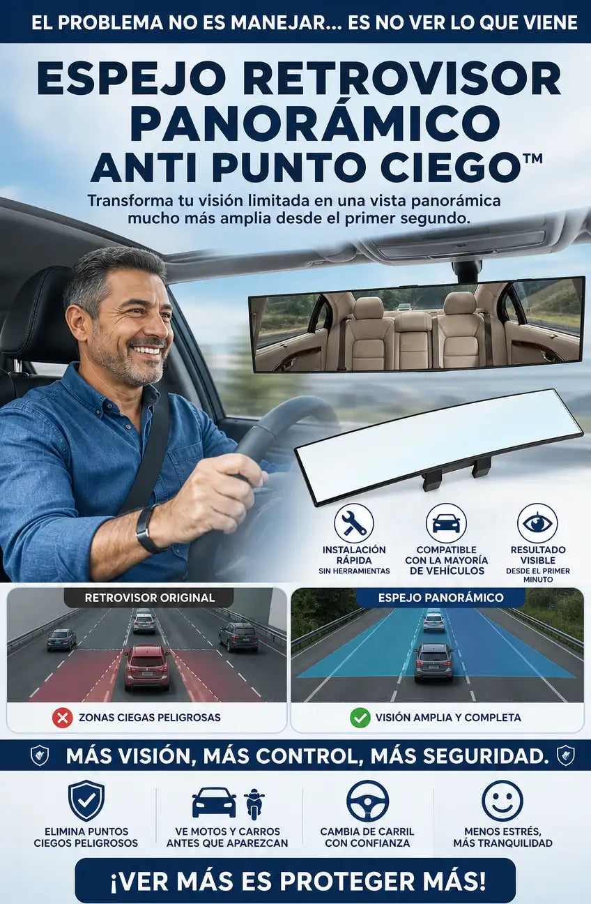 ESPEJO RETROVISOR PANORÁMICO ANTI PUNTO CIEGO™ | VE TODO SIN GIRAR LA CABEZA
