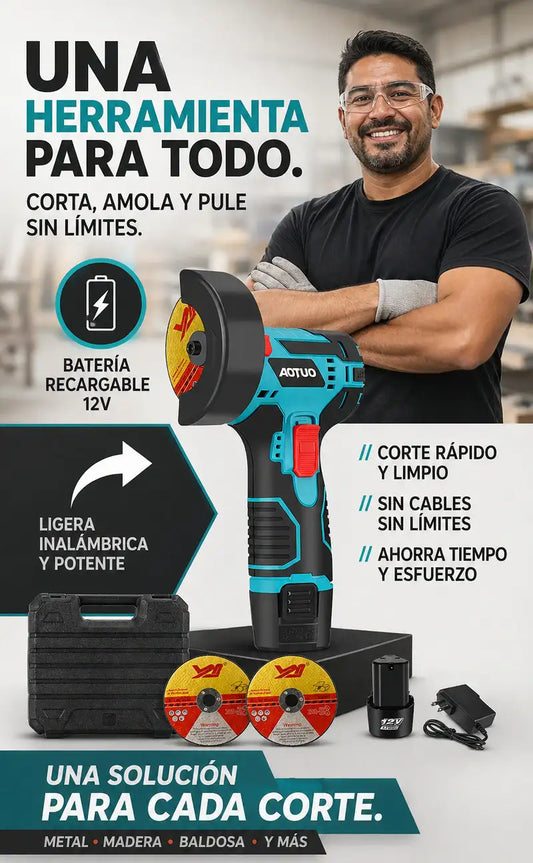 PULIDORA ANGULAR INALÁMBRICA TURBO PRO™ – POTENCIA BRUTAL, CORTA TODO + BATERÍA + ESTUCHE 🎁