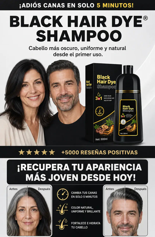 BLACK HAIR DYE® SHAMPOO | ADIÓS CANAS EN SOLO 5 MINUTOS