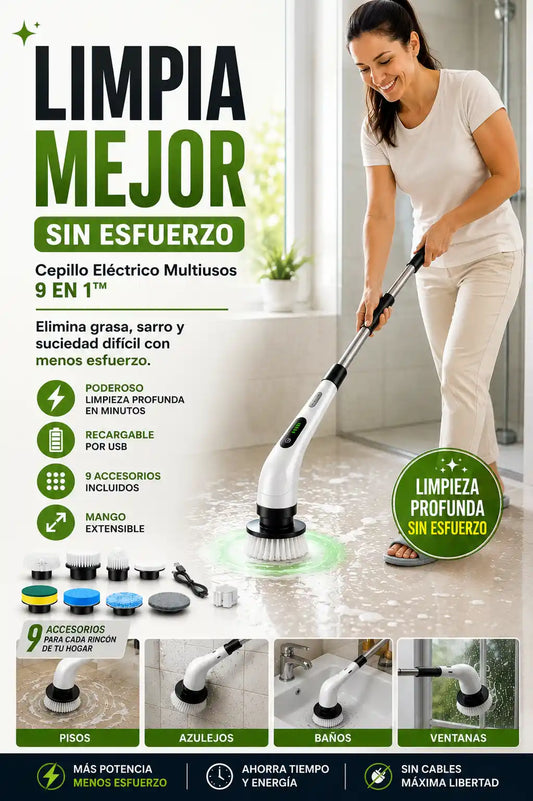 CEPILLO ELÉCTRICO MULTIUSOS 9 EN 1™ - LIMPIEZA PROFUNDA CON MENOS ESFUERZO