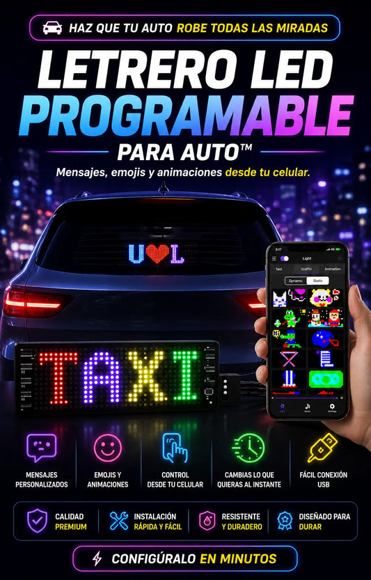 LETRERO LED PROGRAMABLE PARA AUTO™ - HAZ QUE TU AUTO ROBE TODAS LAS MIRADAS.