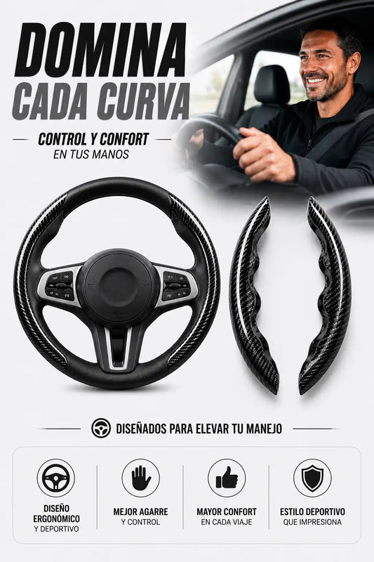 PROTECTORES DE VOLANTE FIBRA DE CARBONO™ | AGARRE ANTIDESLIZANTE Y ESTILO DEPORTIVO