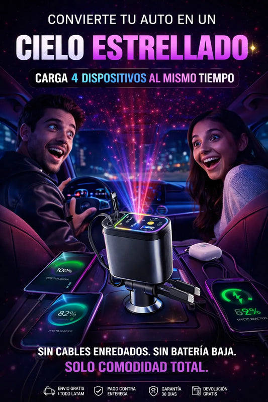 CARGADOR 4 EN 1 GALAXY PRO – LUCES ESTELARES + CARGA ULTRA RÁPIDA
