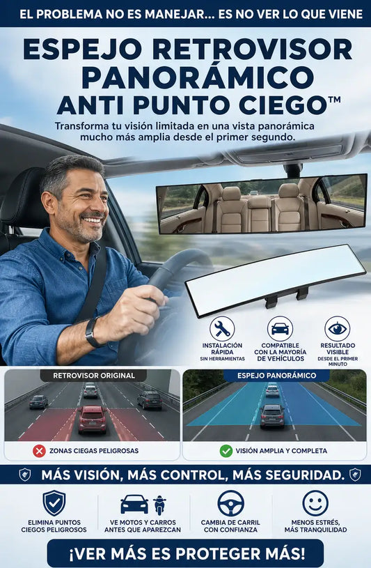 ESPEJO RETROVISOR PANORÁMICO ANTI PUNTO CIEGO™ | VE TODO SIN GIRAR LA CABEZA