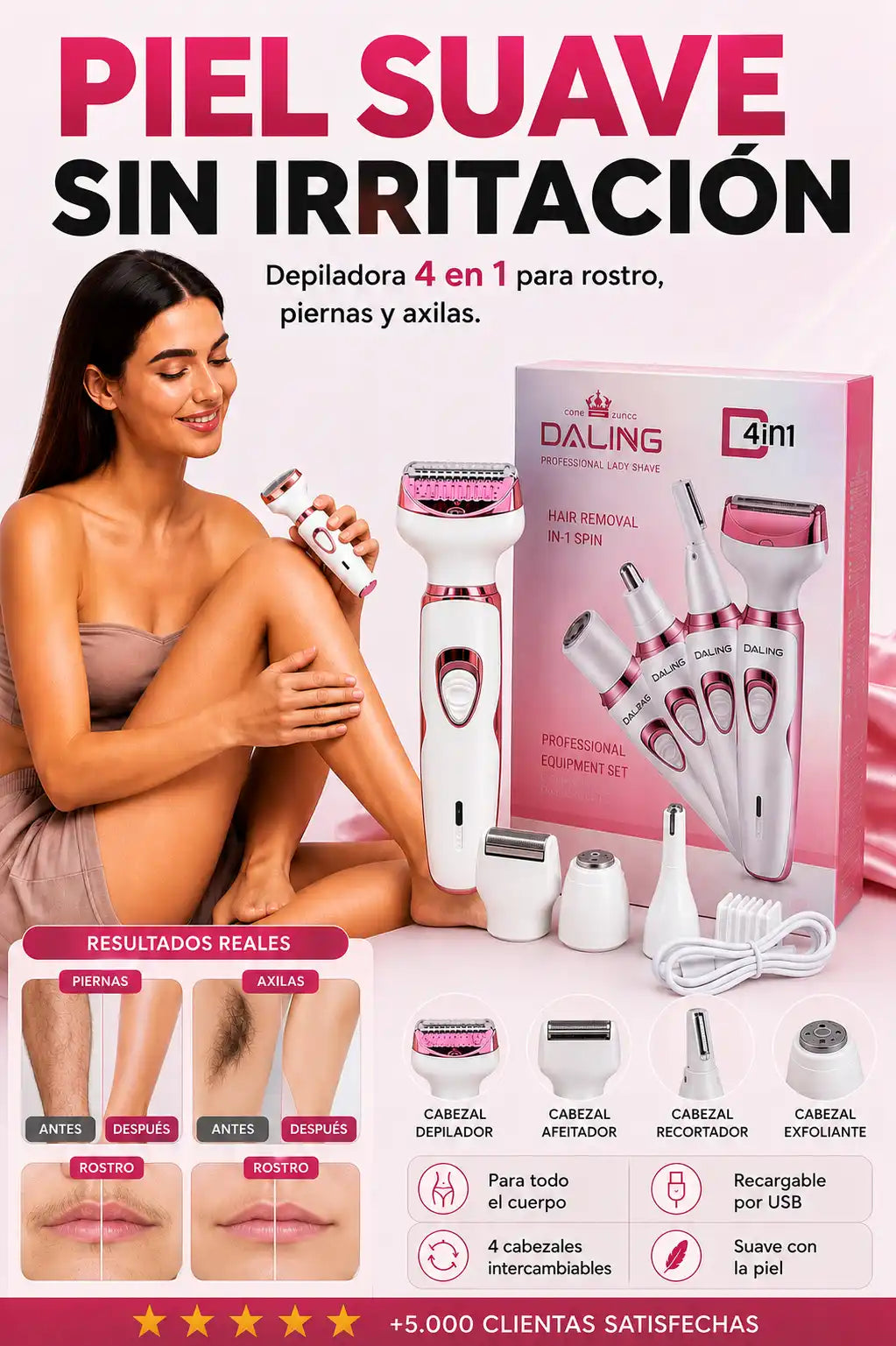DEPILADORA 4 EN 1™ | PIEL PERFECTA Y SUAVE EN MINUTOS
