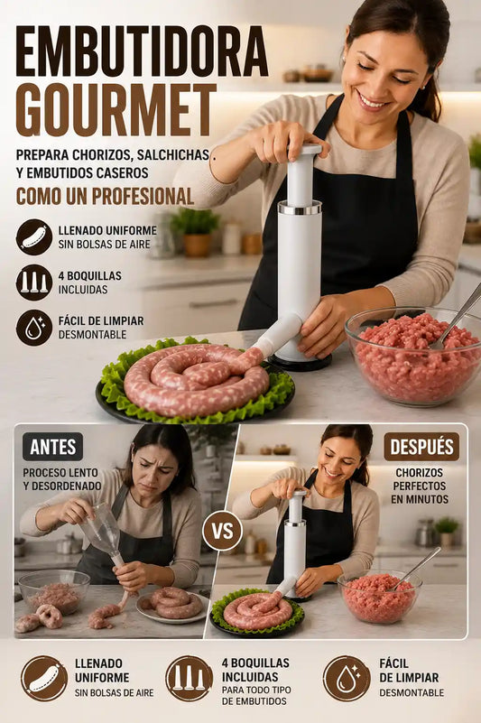 EMBUTIDORA GOURMET™ - PREPARA CHORIZOS Y SALCHICHAS CASERAS COMO UN PROFESIONAL