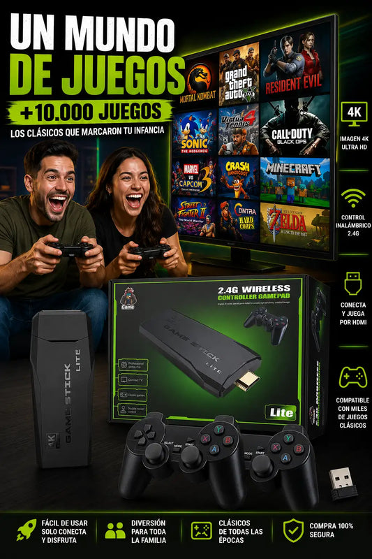 GAME STICK RETRO PRO™ | +10.000 JUEGOS Y 2 MANDOS INALÁMBRICOS