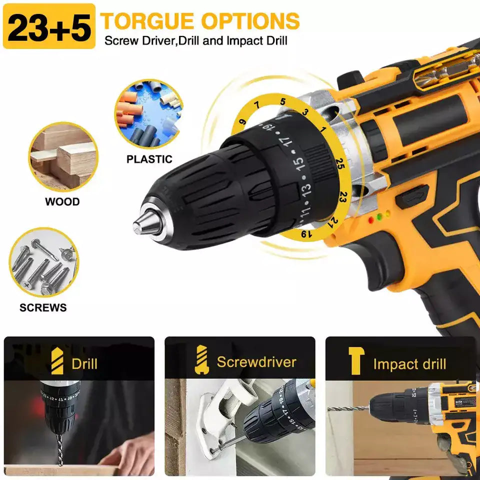 KIT TALADRO DE IMPACTO INALÁMBRICO 48 VOLTIOS + 26 ACCESORIOS + 2 BATERÍAS GRATIS 🎁