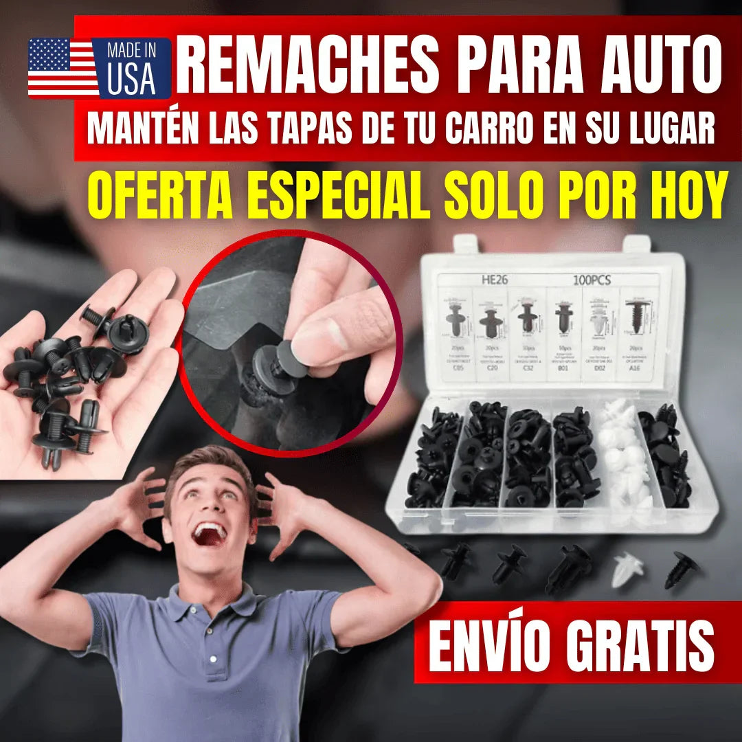 KIT DE CLIPS REMACHES PARA CARRO X100 PIEZAS