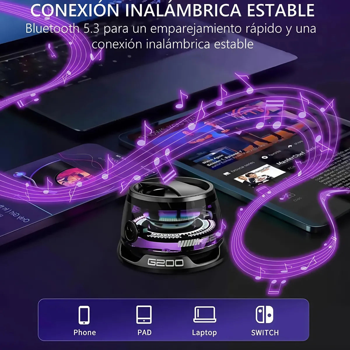 MINI PARLANTE CON EMPAREJAMIENTO DUAL LUCES RGB Y SOPORTE MAGNÉTICO