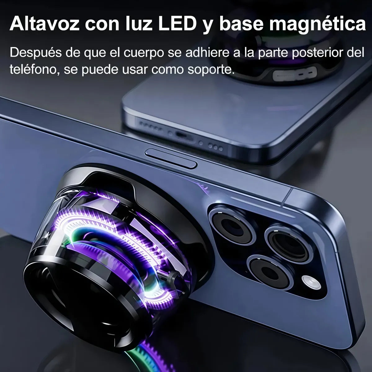 MINI PARLANTE CON EMPAREJAMIENTO DUAL LUCES RGB Y SOPORTE MAGNÉTICO