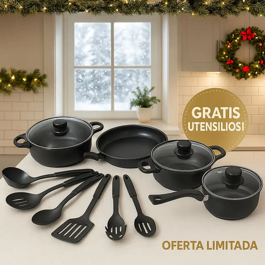 BATERÍA DE OLLAS ANTIADHERENTES PREMIUM – ¡CON UTENSILIOS GRATIS!